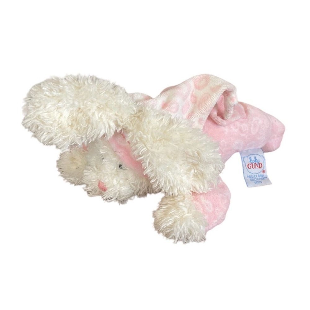 BABY GUND PAISLEY BUNNY RATTLE Krinkle 58275 LAYING DOWN PLUSH STUFFED ANIMAL
